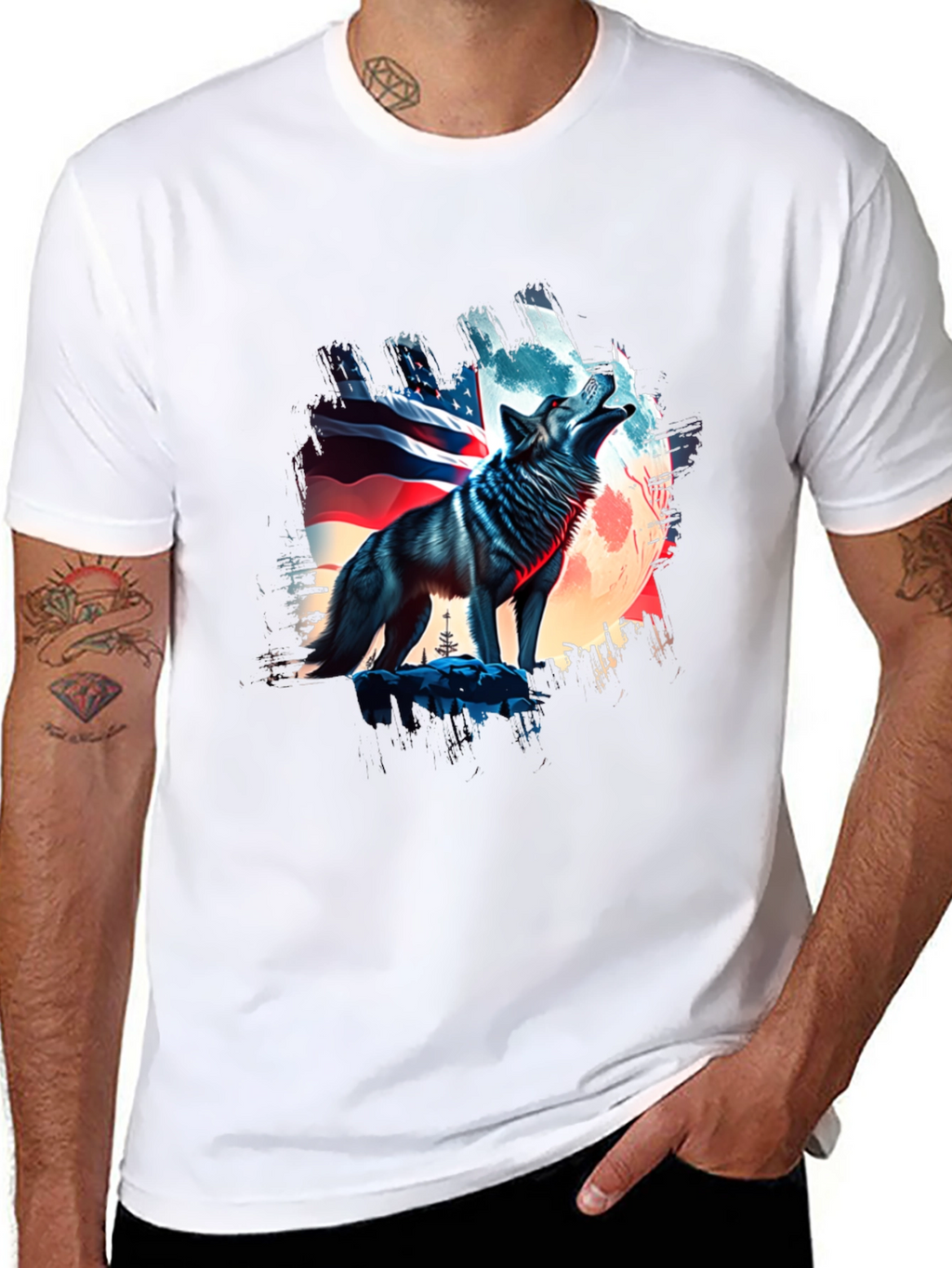 Patriotic Wolf Graphic Tee - USA Pride