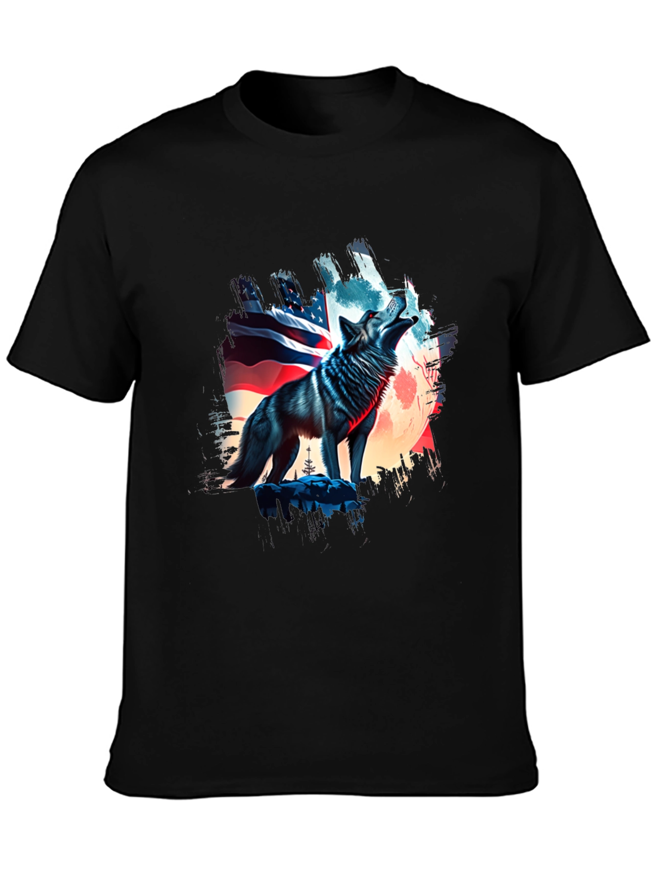Patriotic Wolf Graphic Tee - USA Pride