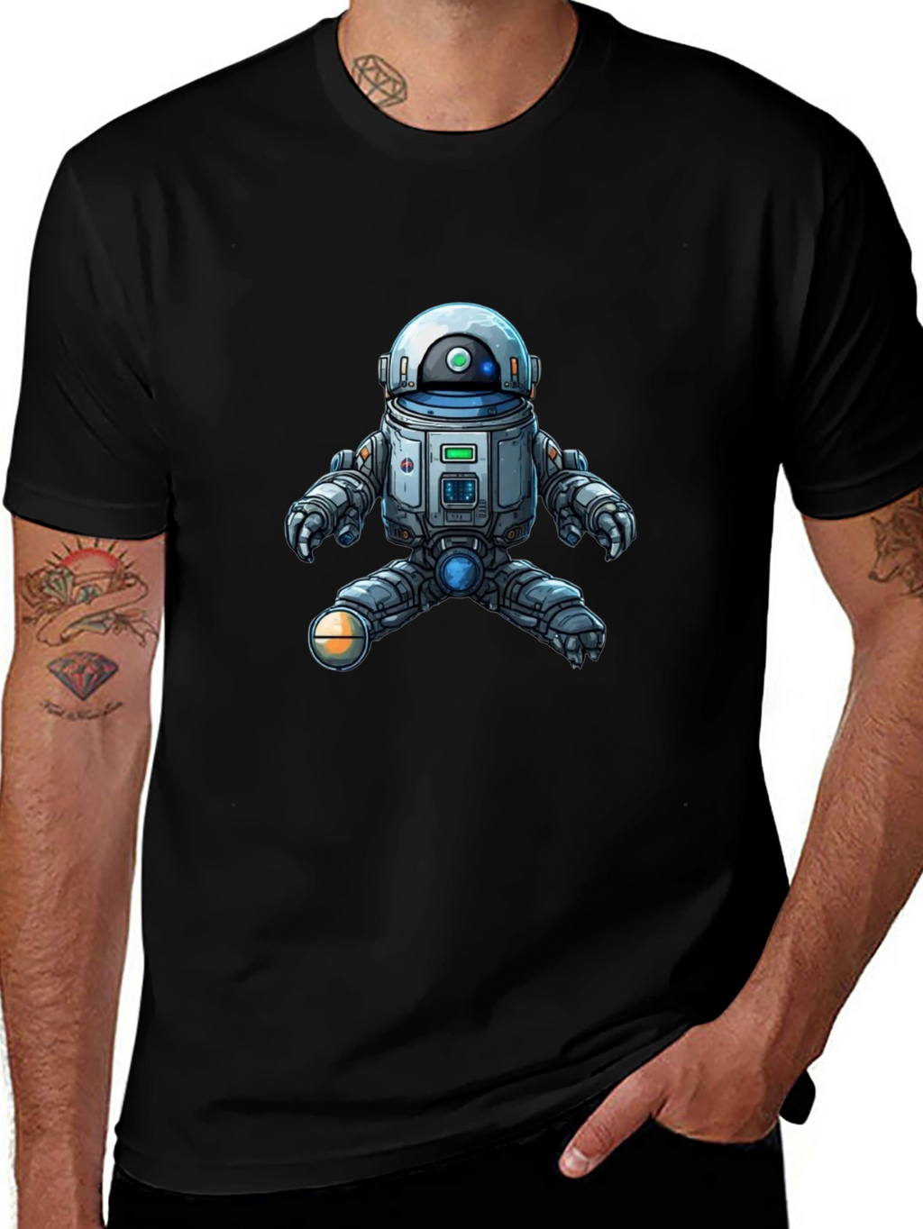 Cool Robot Graphic Tee - Black Cotton Blend