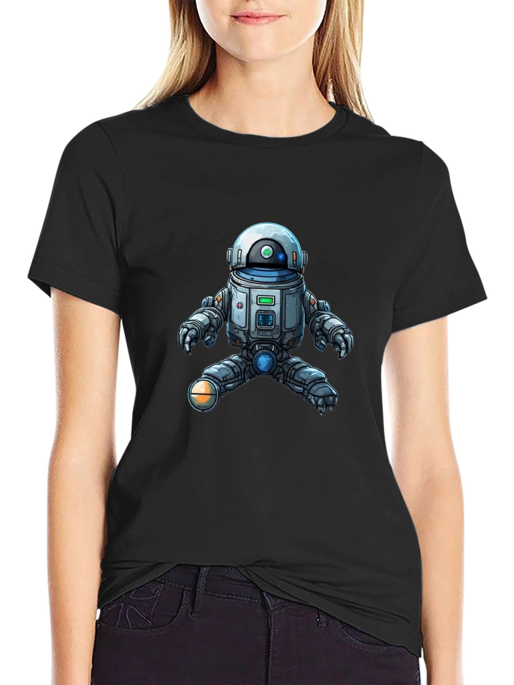 Cool Robot Graphic Tee - Black Cotton Blend