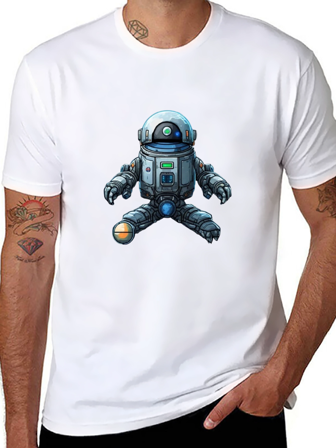 Cool Robot Graphic Tee - Black Cotton Blend