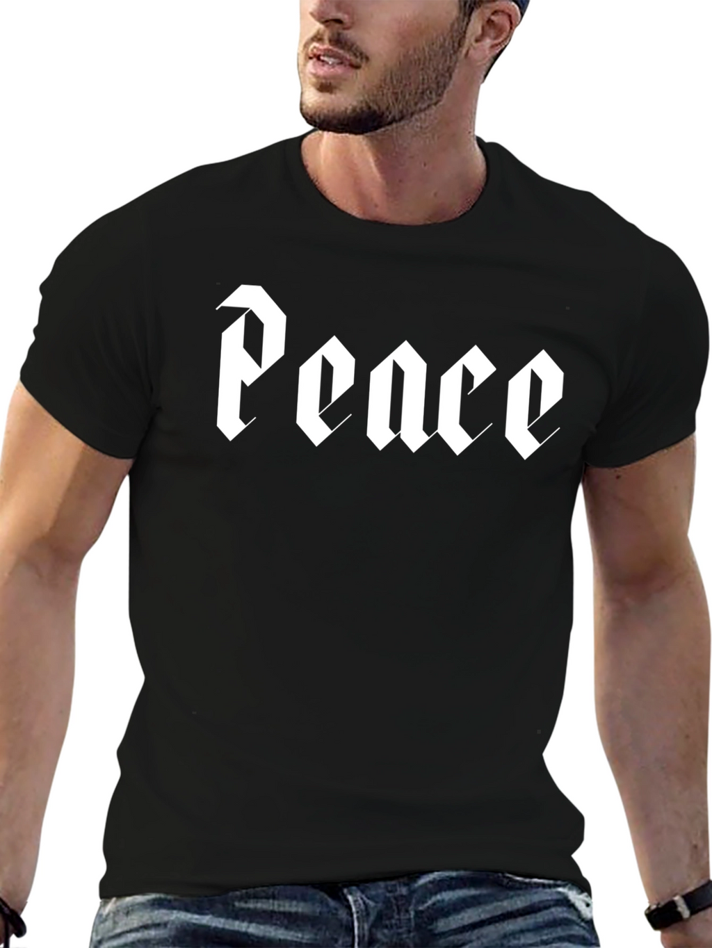 Peace Graphic Tee - Black Crew Neck T-Shirt