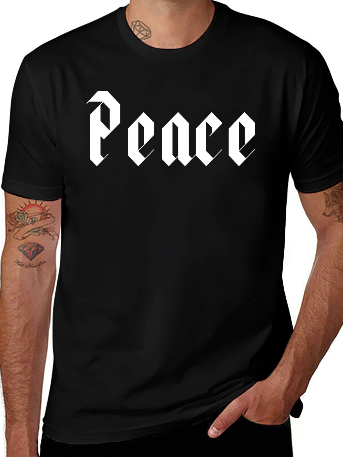 Peace Graphic Tee - Black Crew Neck T-Shirt