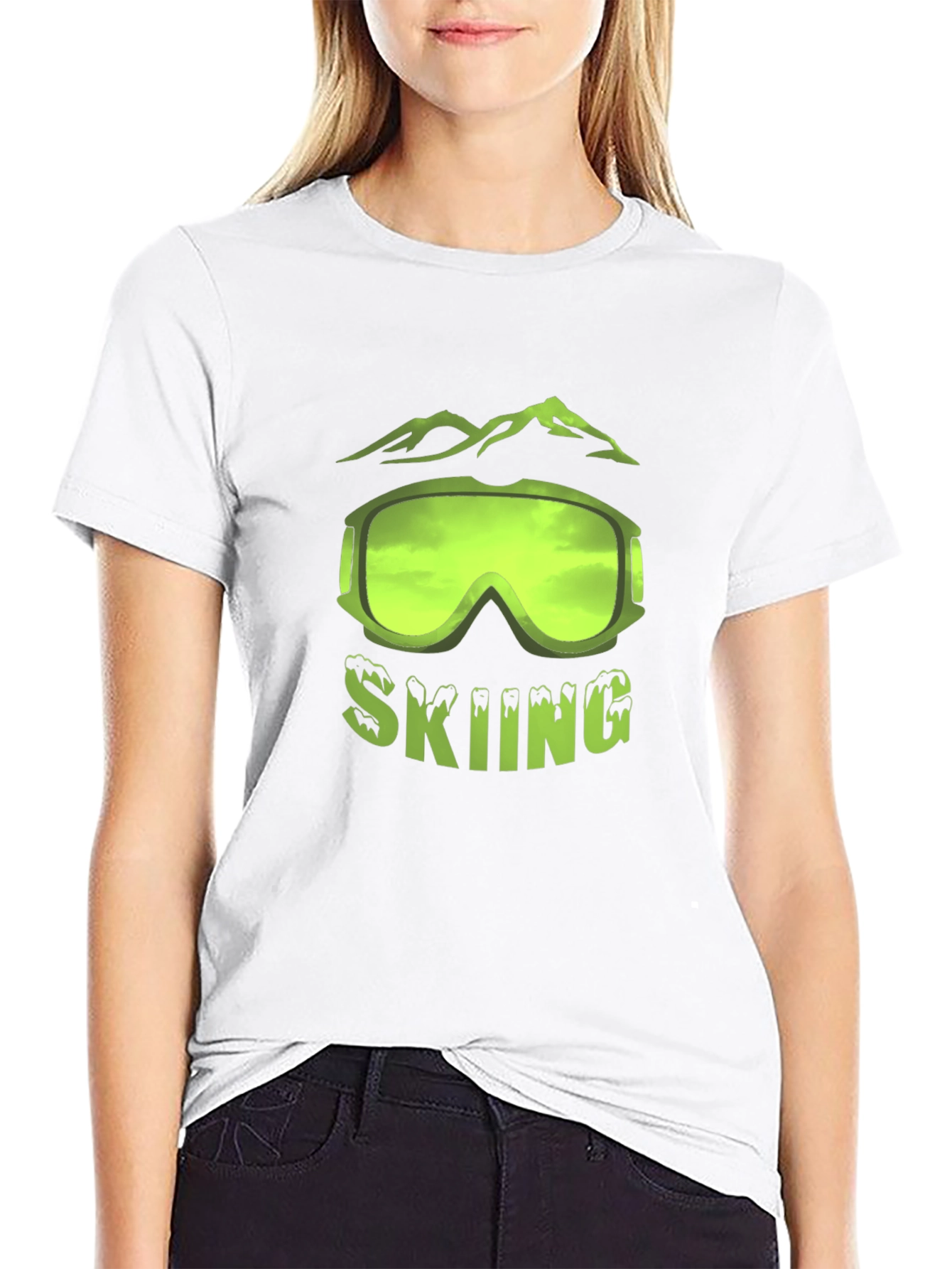 Skiing Graphic T-Shirt - Black Short Sleeve Tee
