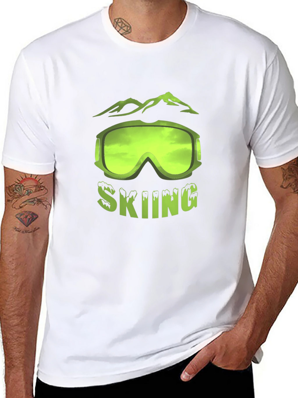 Skiing Graphic T-Shirt - Black Short Sleeve Tee