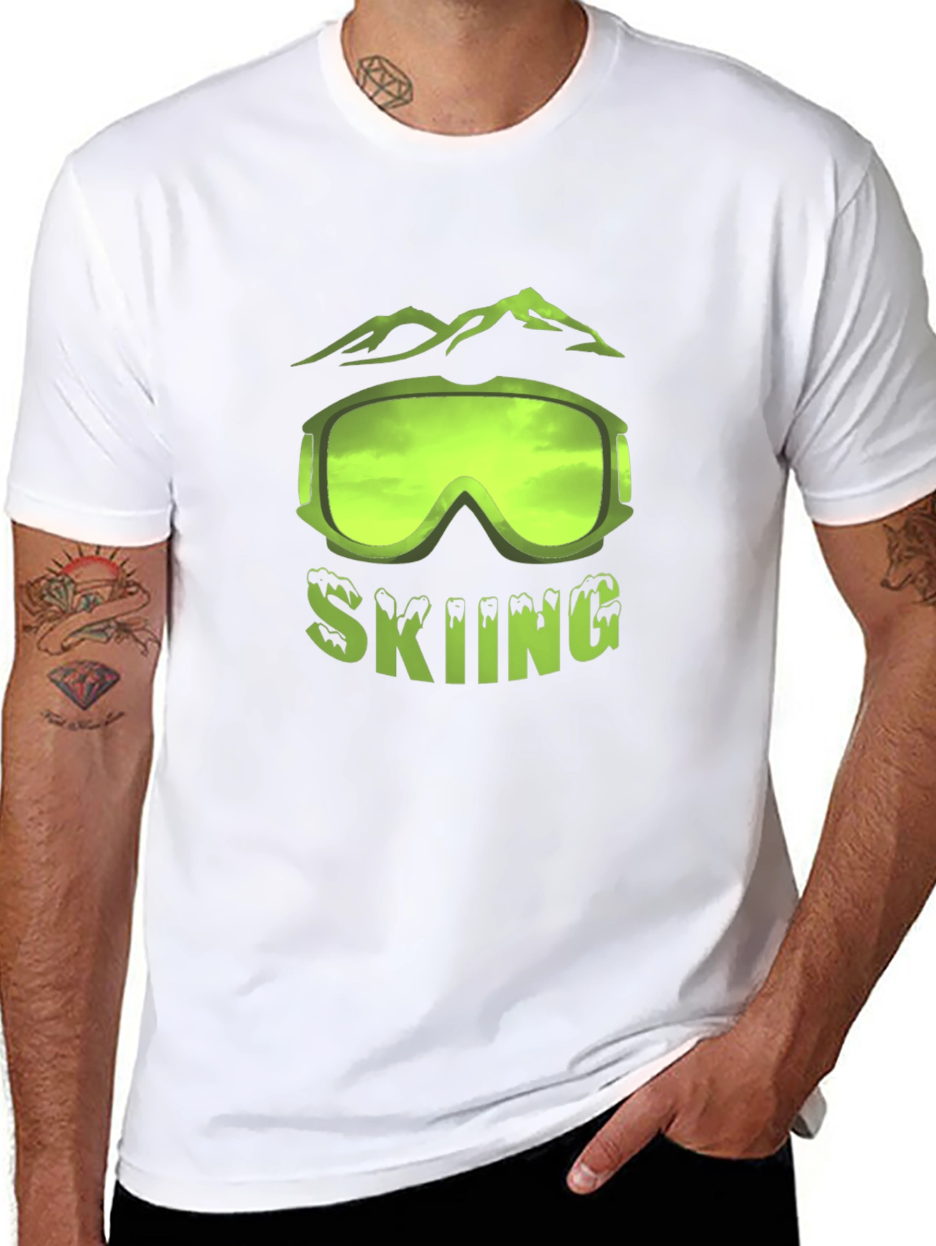 Skiing Graphic T-Shirt - Black Short Sleeve Tee
