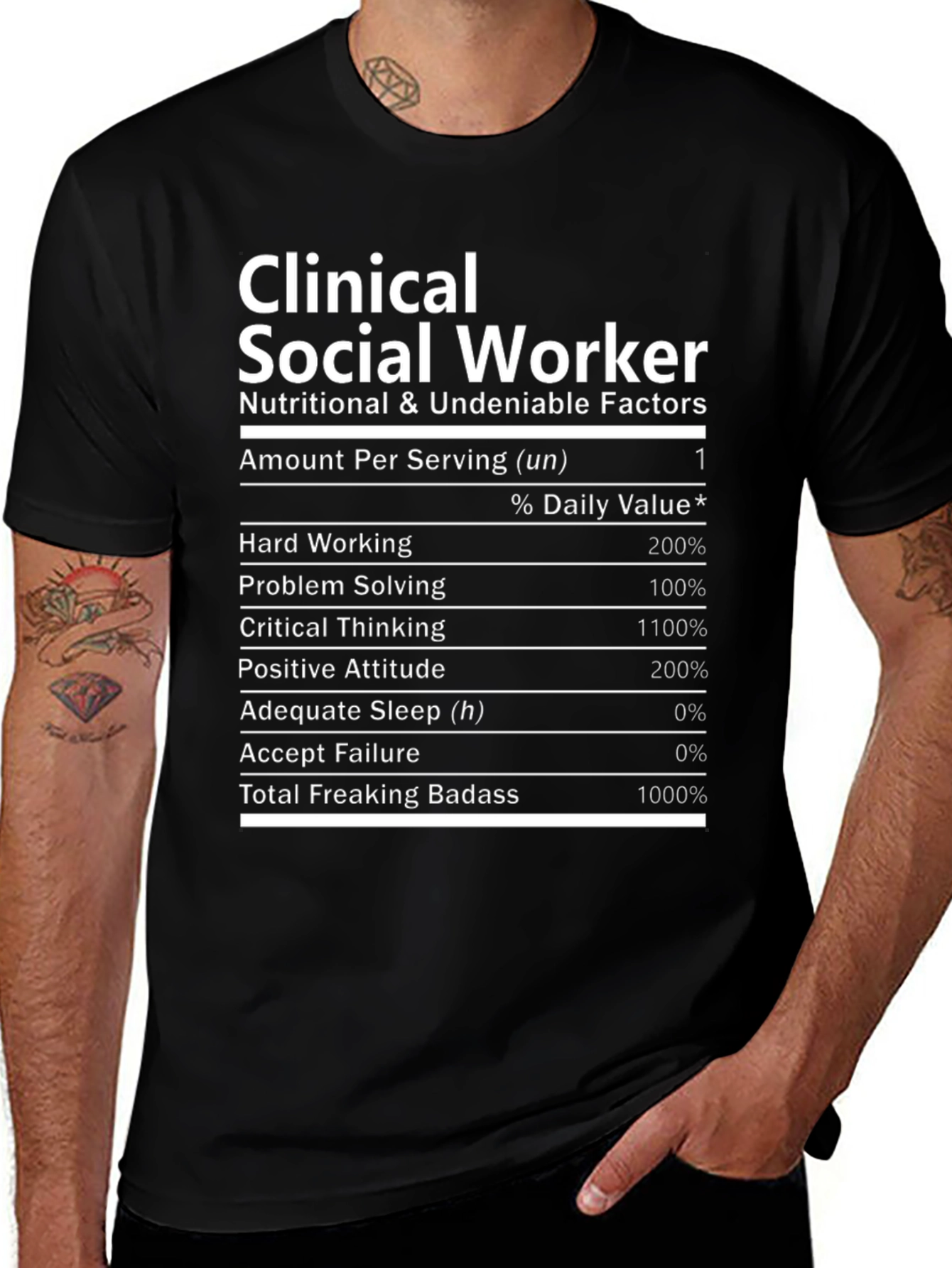 Clinical Social Worker Nutrition Facts Black T-Shirt
