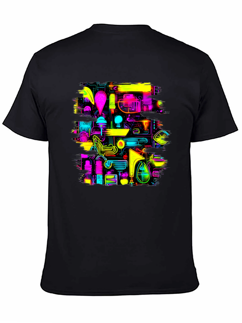 Neon Circuit Board Design Black T-Shirt