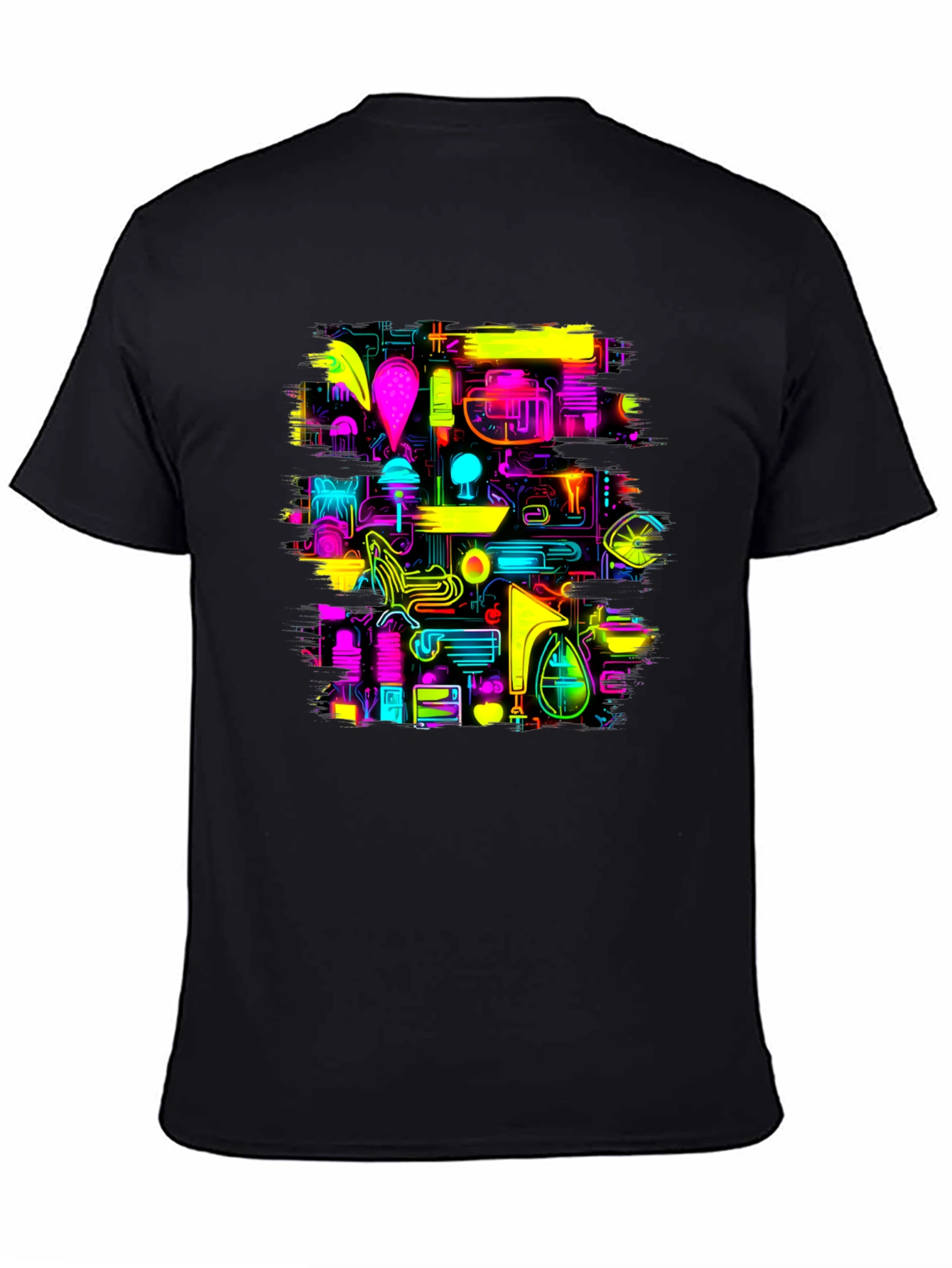 Neon Circuit Board Design Black T-Shirt