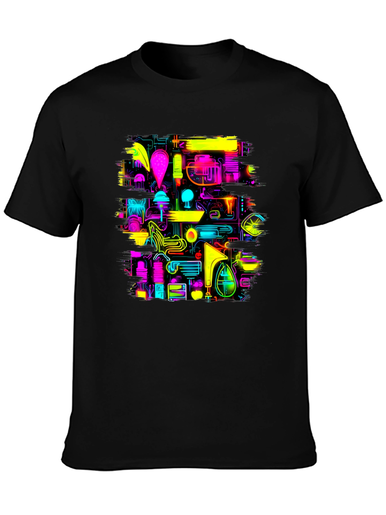 Neon Circuit Board Design Black T-Shirt