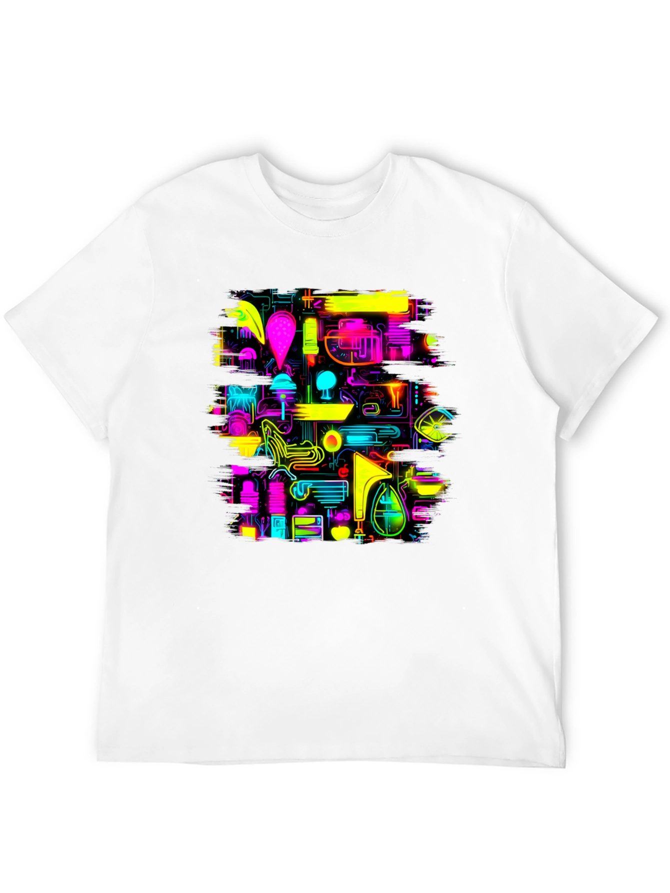 Neon Circuit Board Design Black T-Shirt