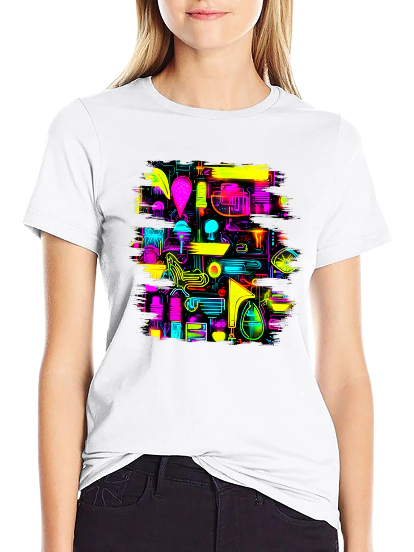 Neon Circuit Board Design Black T-Shirt