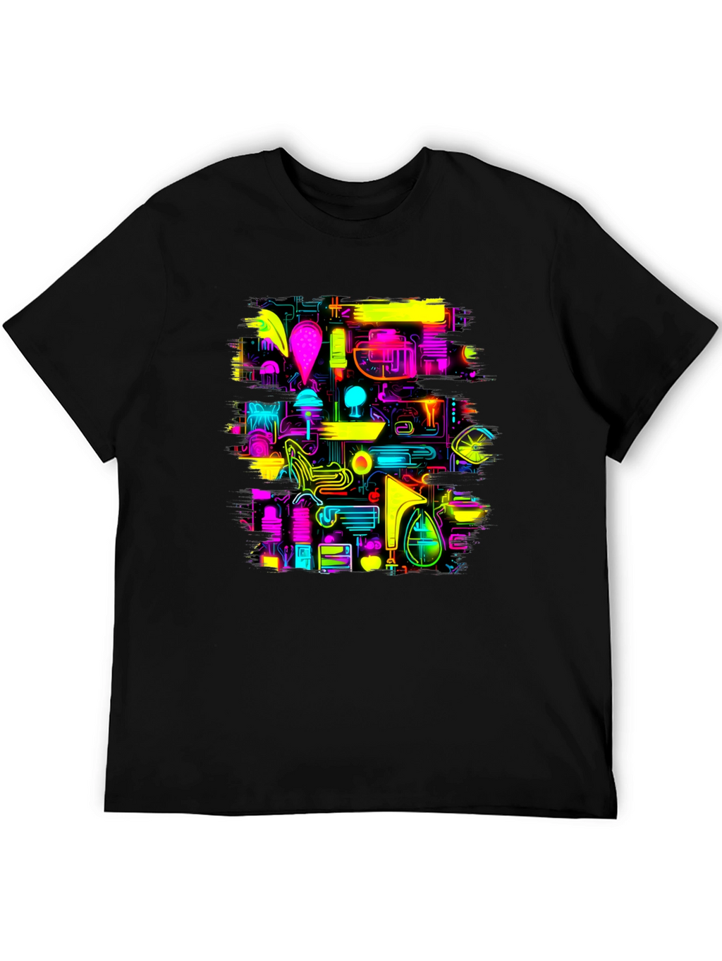 Neon Circuit Board Design Black T-Shirt