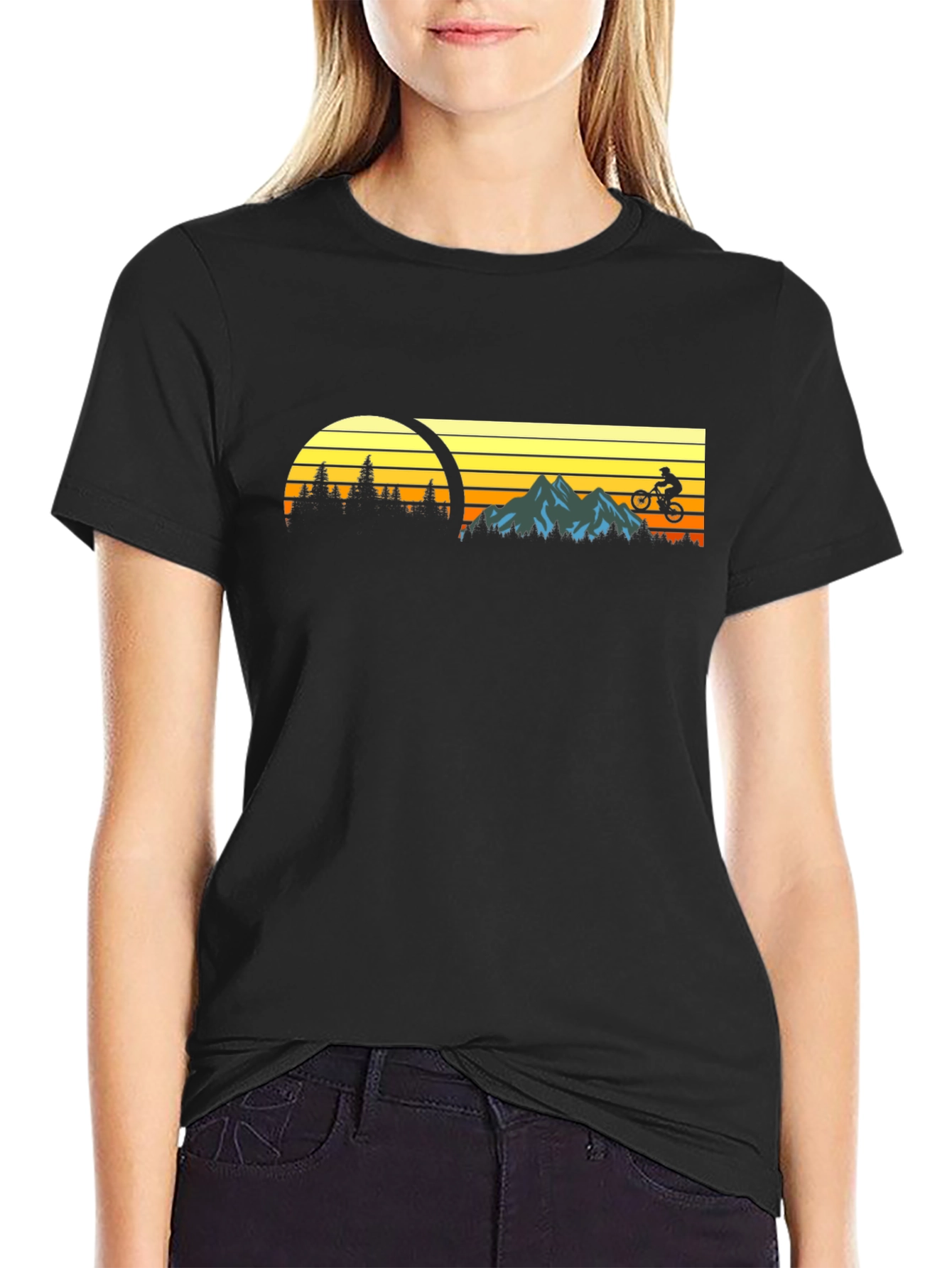 Mountain Biking Sunset Graphic Tee