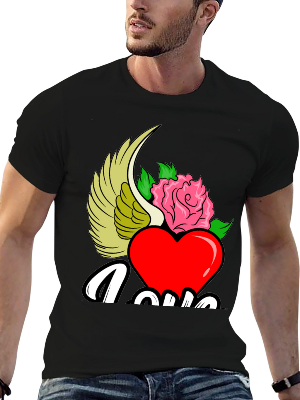 Love Heart Rose Winged Graphic T-Shirt