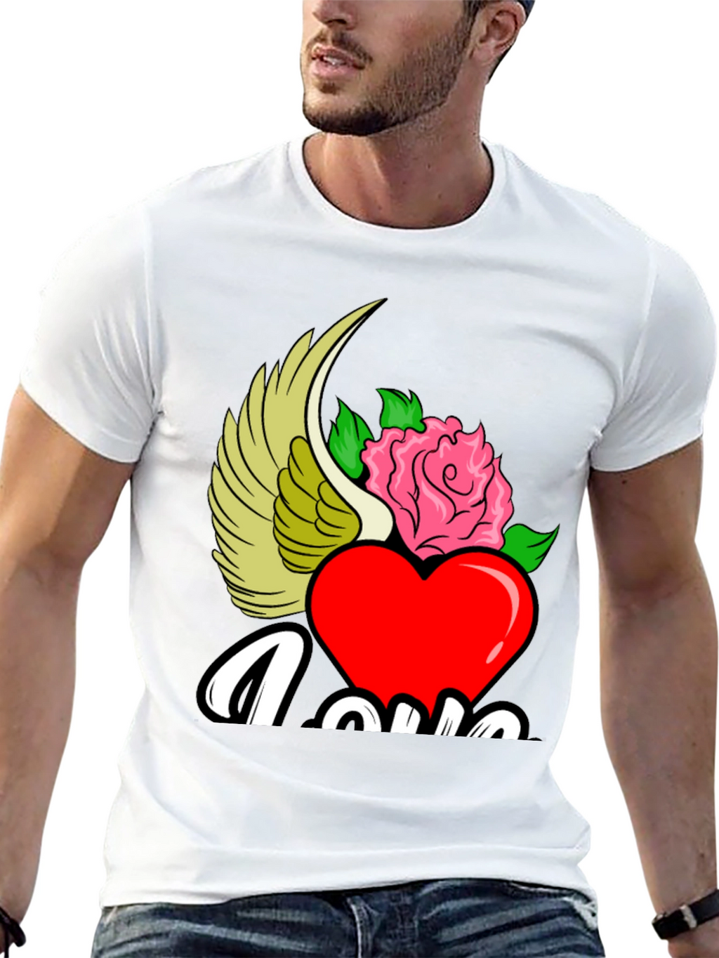 Love Heart Rose Winged Graphic T-Shirt