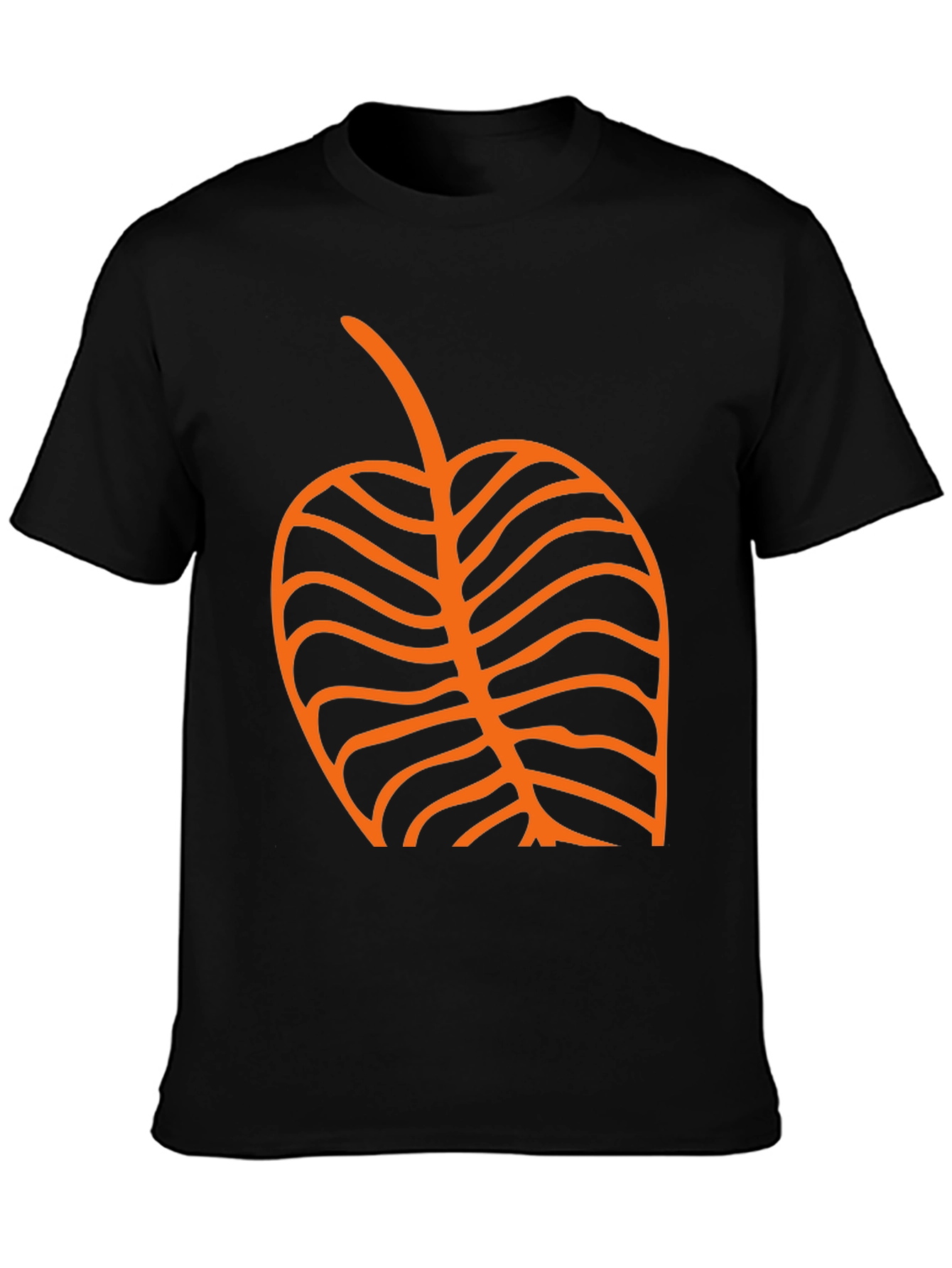 Black T-Shirt with Orange Leaf Graphic