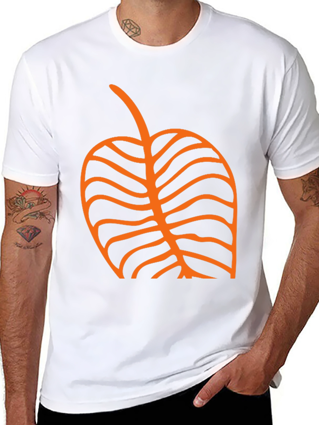 Black T-Shirt with Orange Leaf Graphic