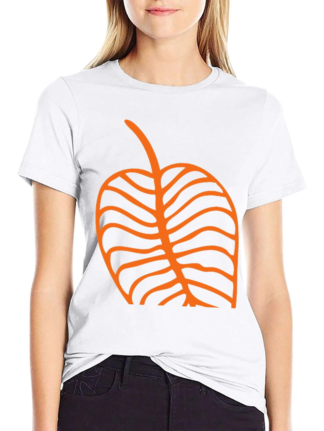 Black T-Shirt with Orange Leaf Graphic