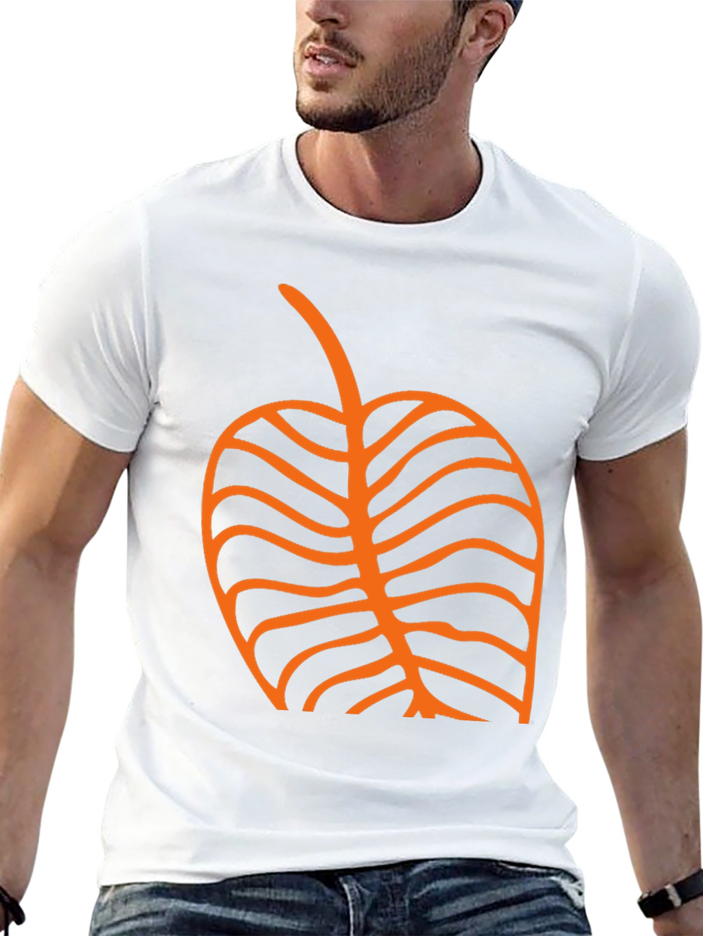Black T-Shirt with Orange Leaf Graphic