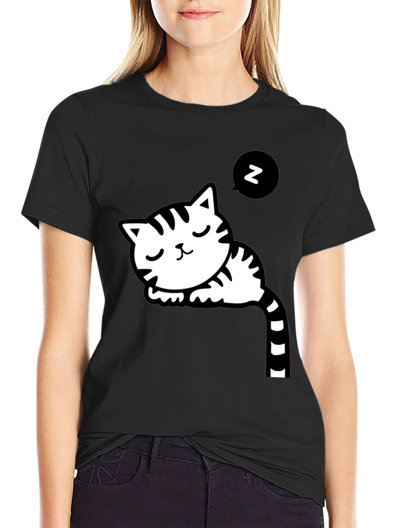 Cute Cat Nap Black T-Shirt