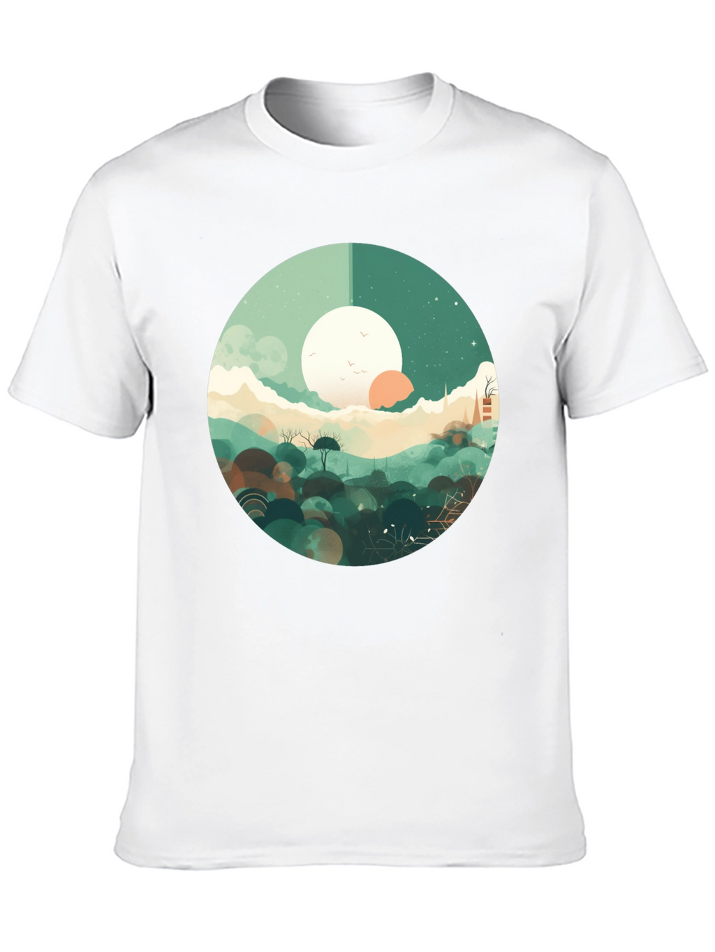 Artistic Landscape Graphic Tee - Black Casual Shirt