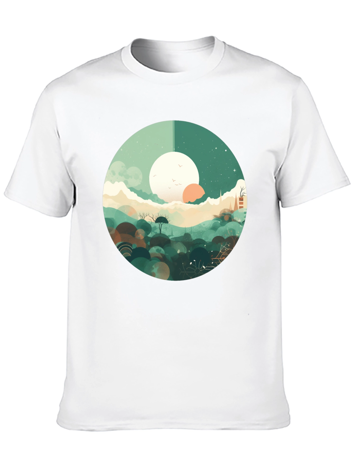 Artistic Landscape Graphic Tee - Black Casual Shirt