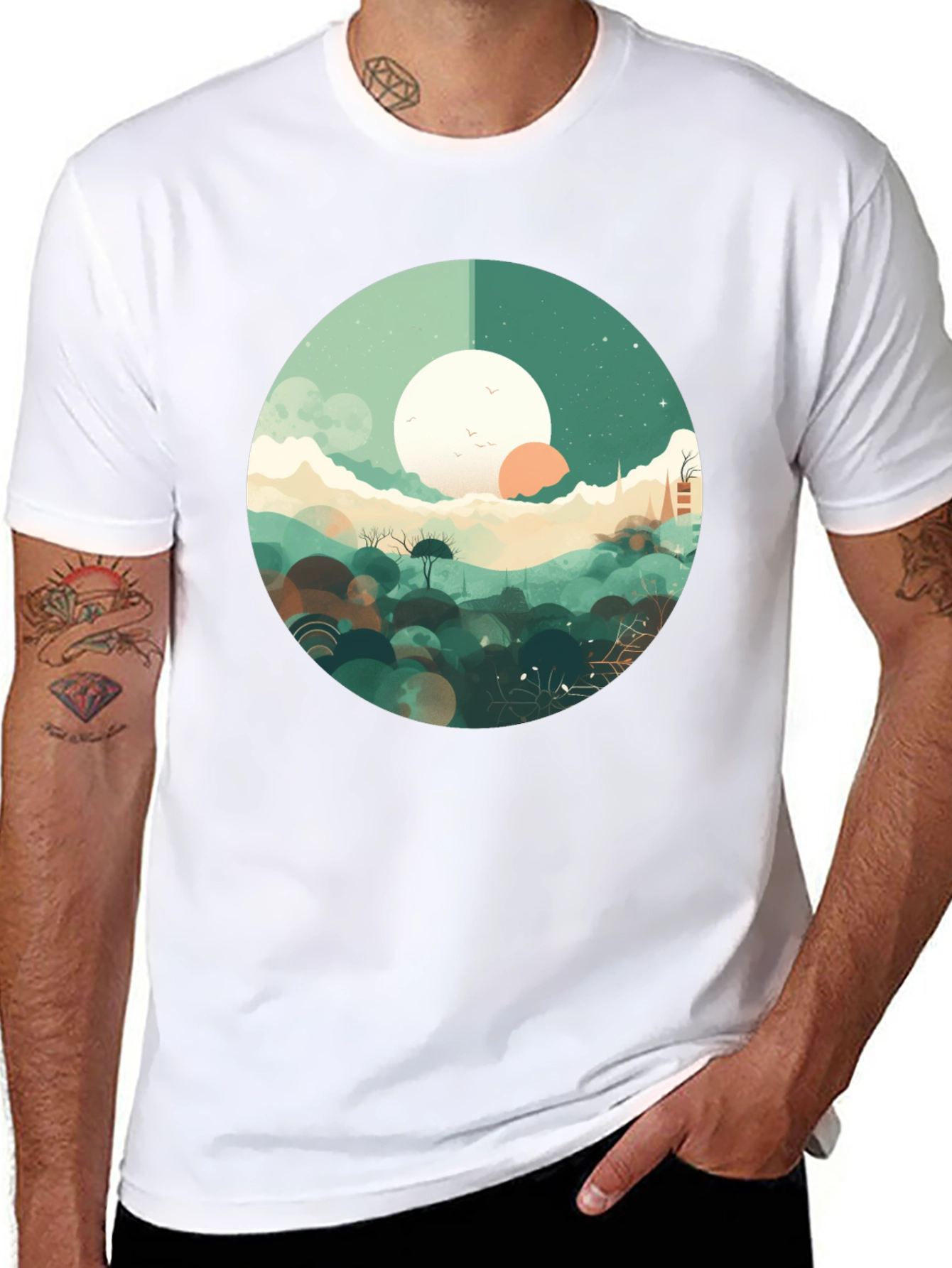 Artistic Landscape Graphic Tee - Black Casual Shirt
