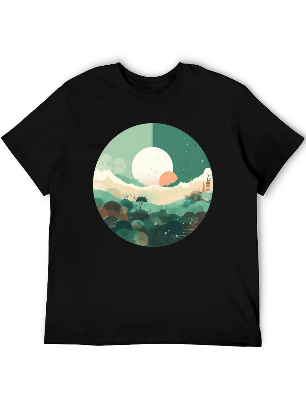 Artistic Landscape Graphic Tee - Black Casual Shirt