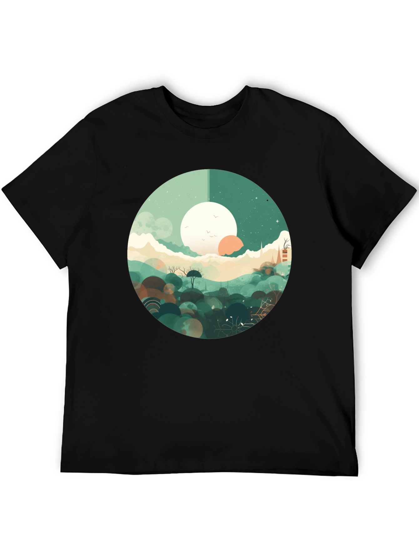 Artistic Landscape Graphic Tee - Black Casual Shirt