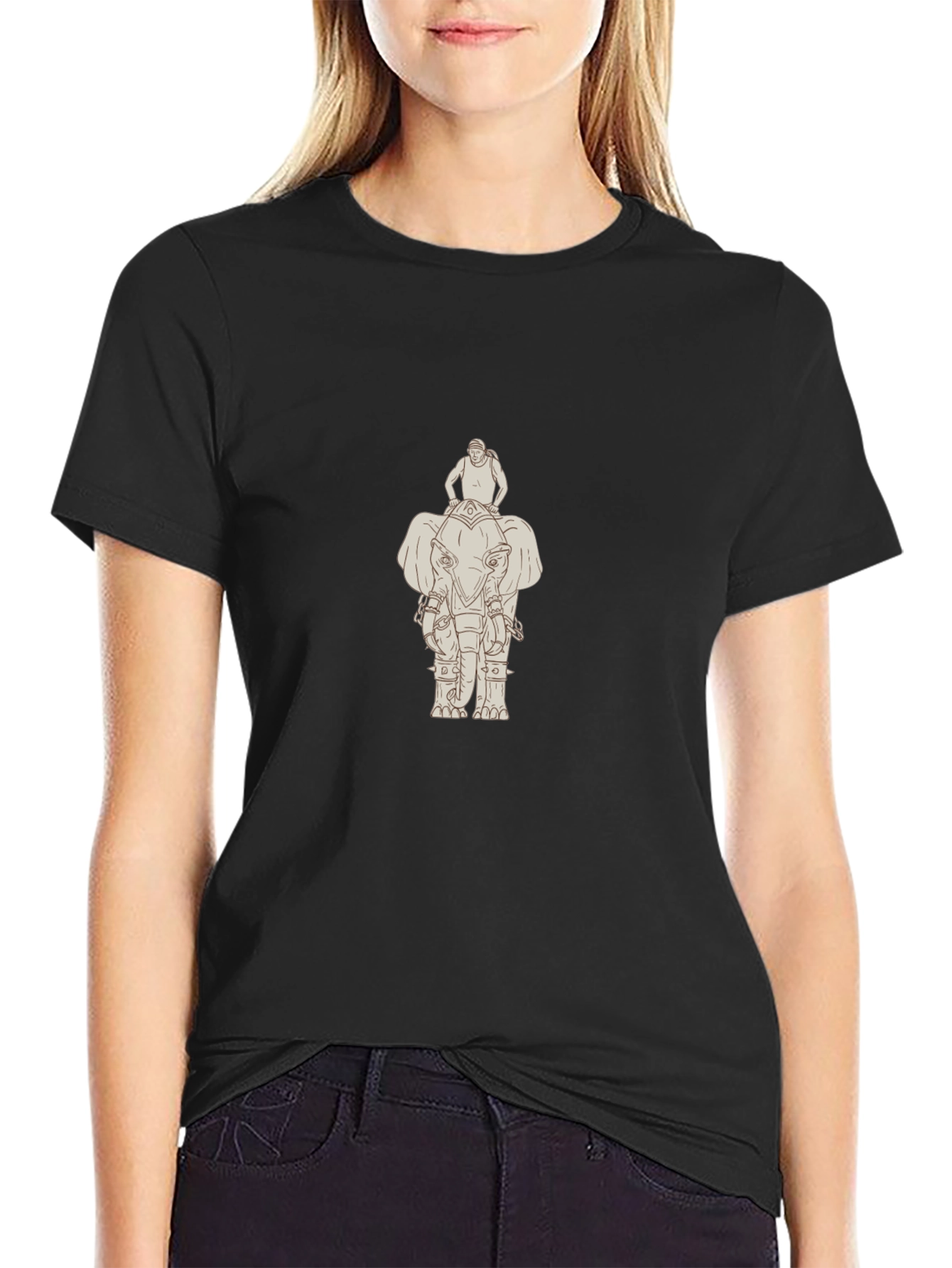 Elephant Rider Graphic Tee - Classic Black Cotton T-Shirt