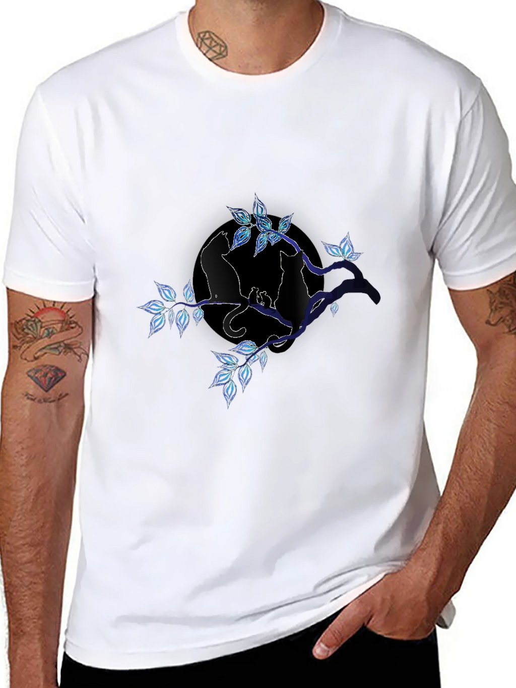 Cat Silhouette on Branch T-Shirt