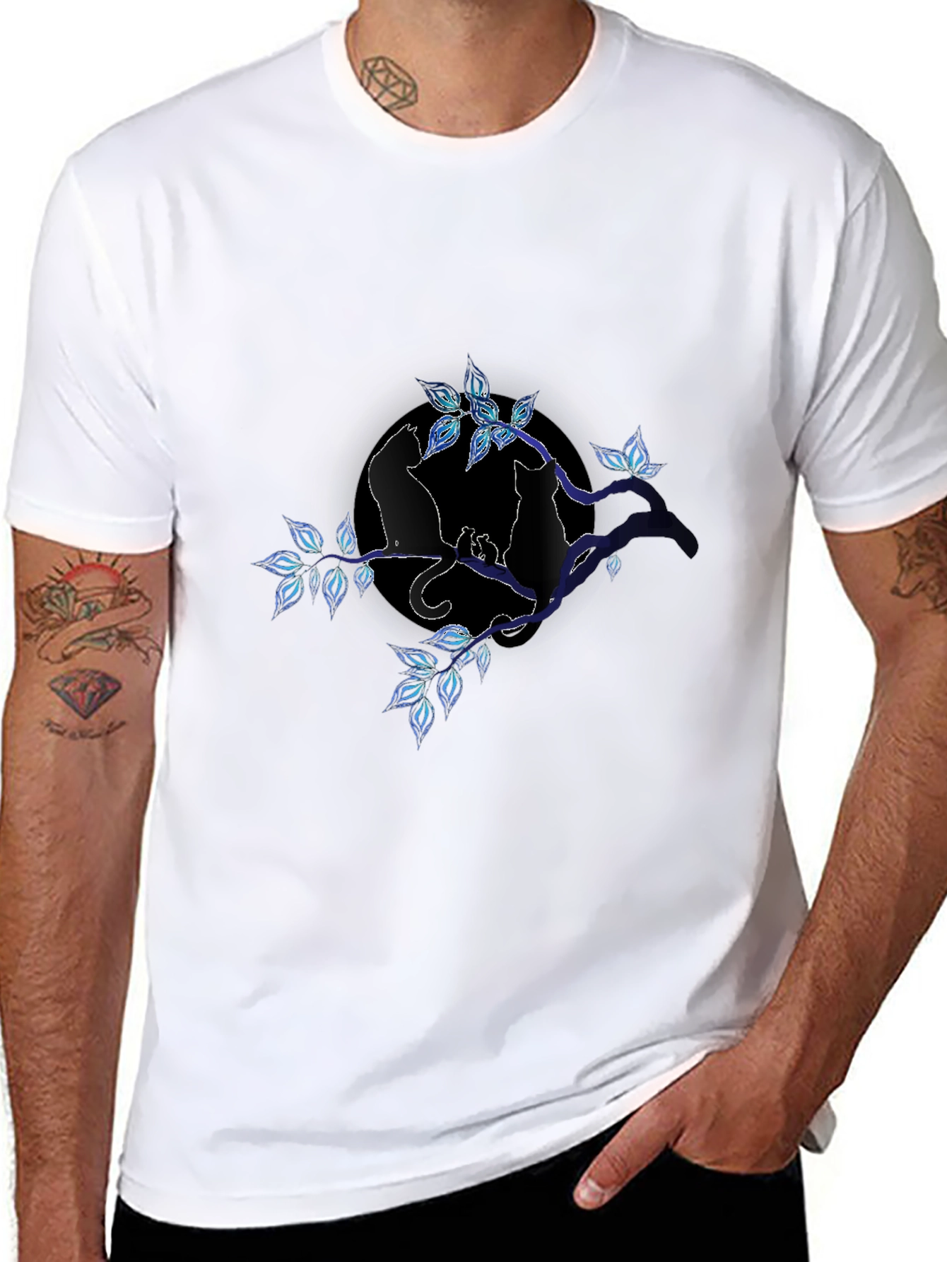 Cat Silhouette on Branch T-Shirt