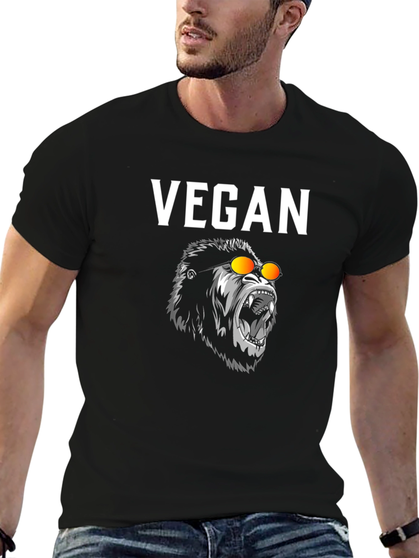 Vegan Gorilla Graphic Tee - Black Cotton T-Shirt