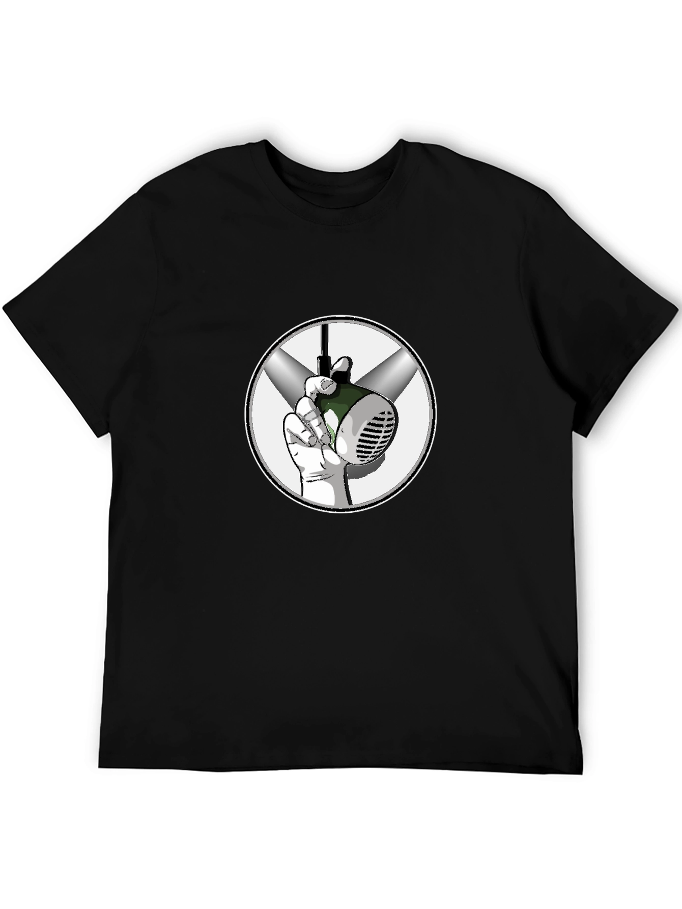 Graphic Tee: Hand Holding Vintage Microphone Design