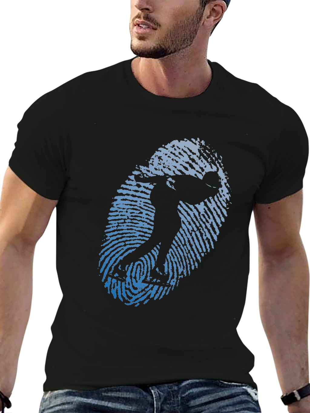 Skater Fingerprint Graphic Tee - Black