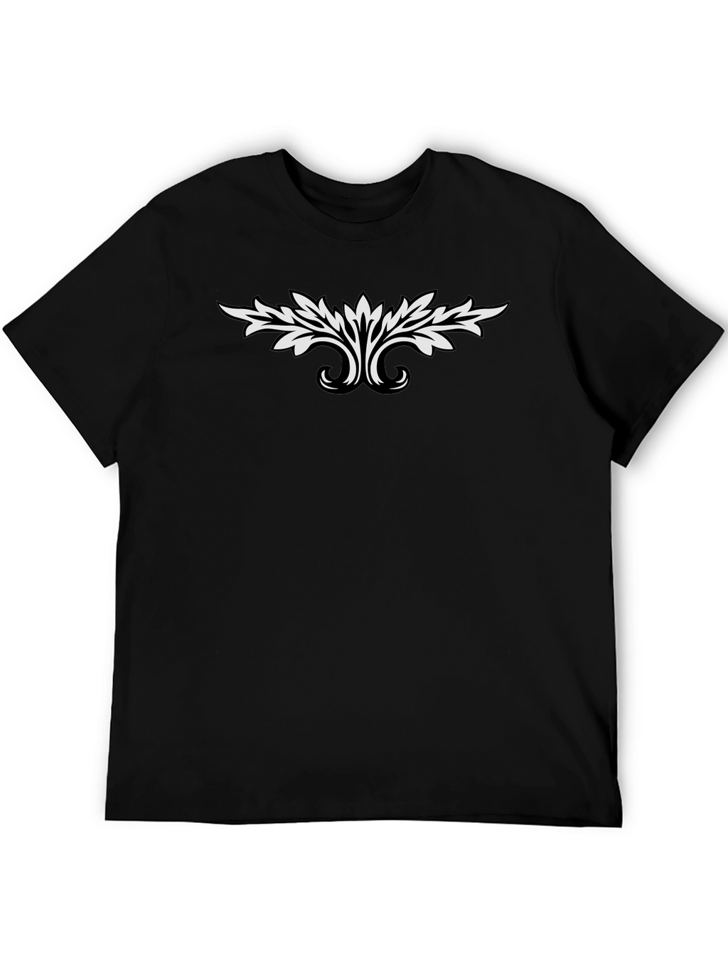 Black T-Shirt with White Leaf Design