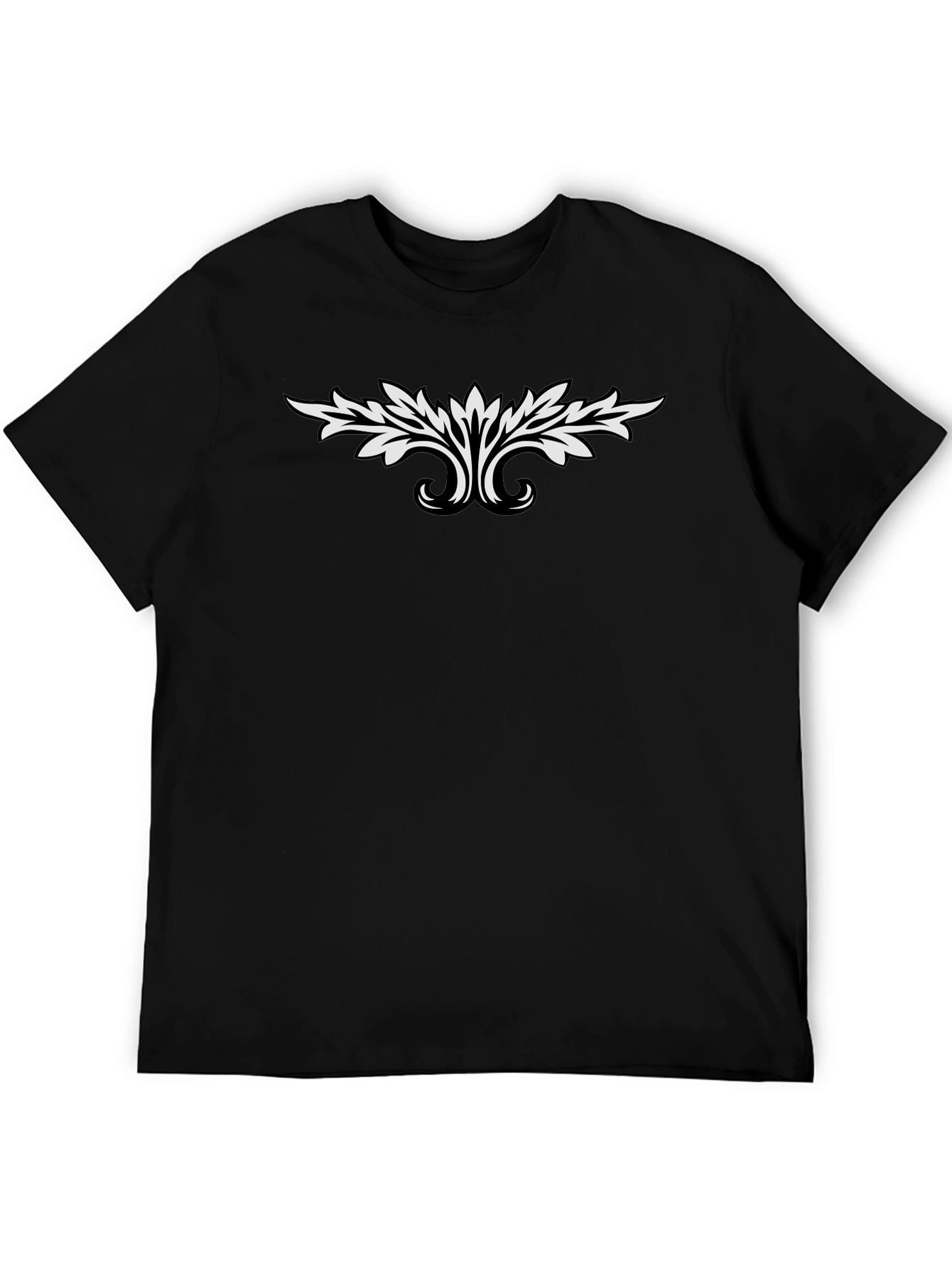 Black T-Shirt with White Leaf Design