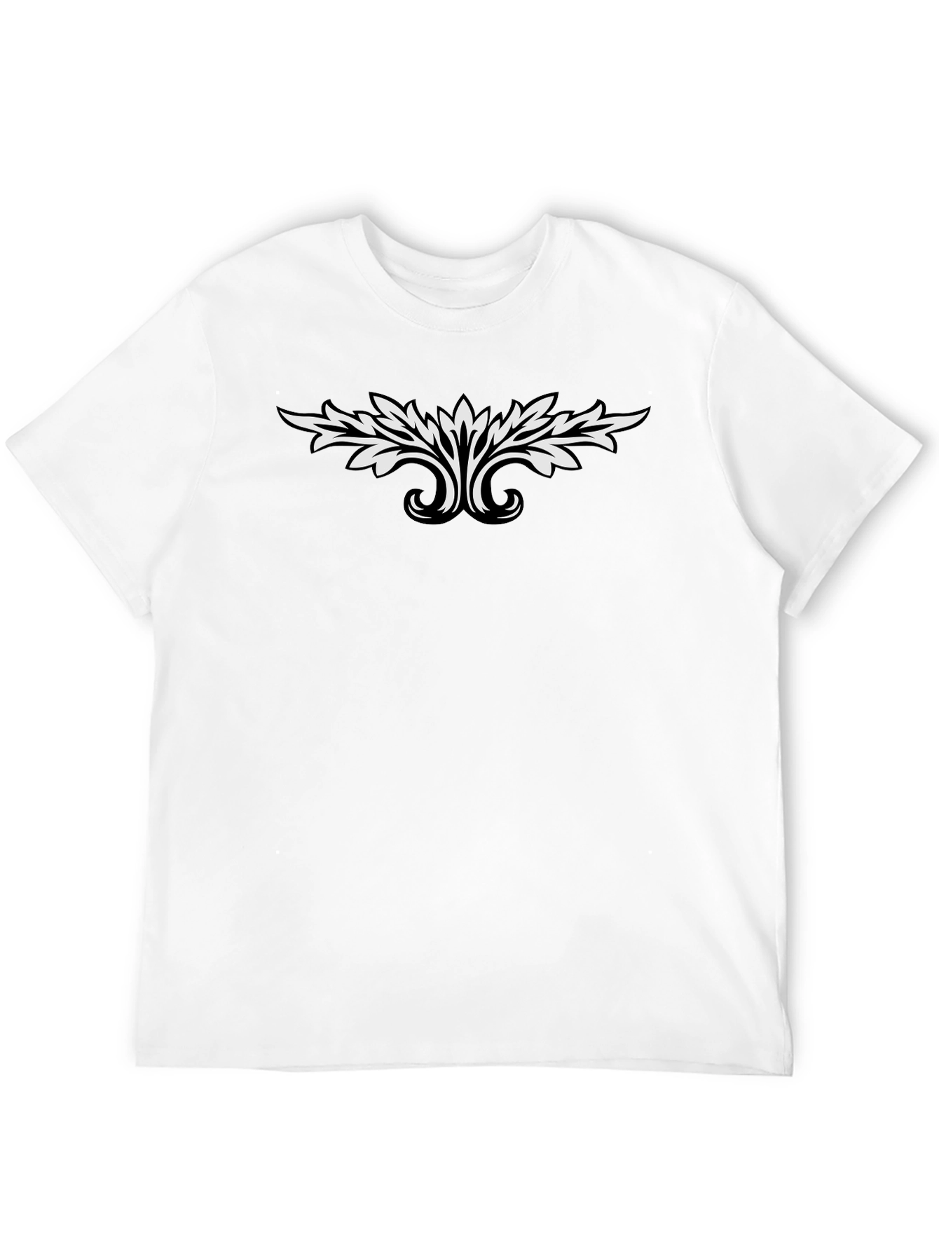 Black T-Shirt with White Leaf Design
