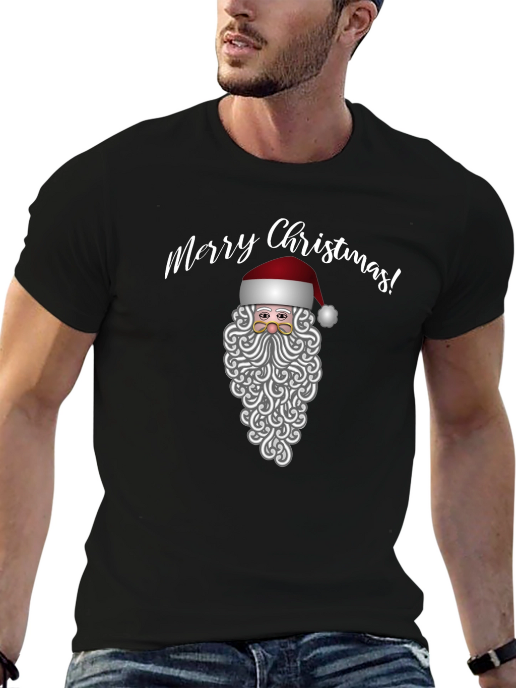 Merry Christmas Santa Graphic Tee - Black Holiday Shirt