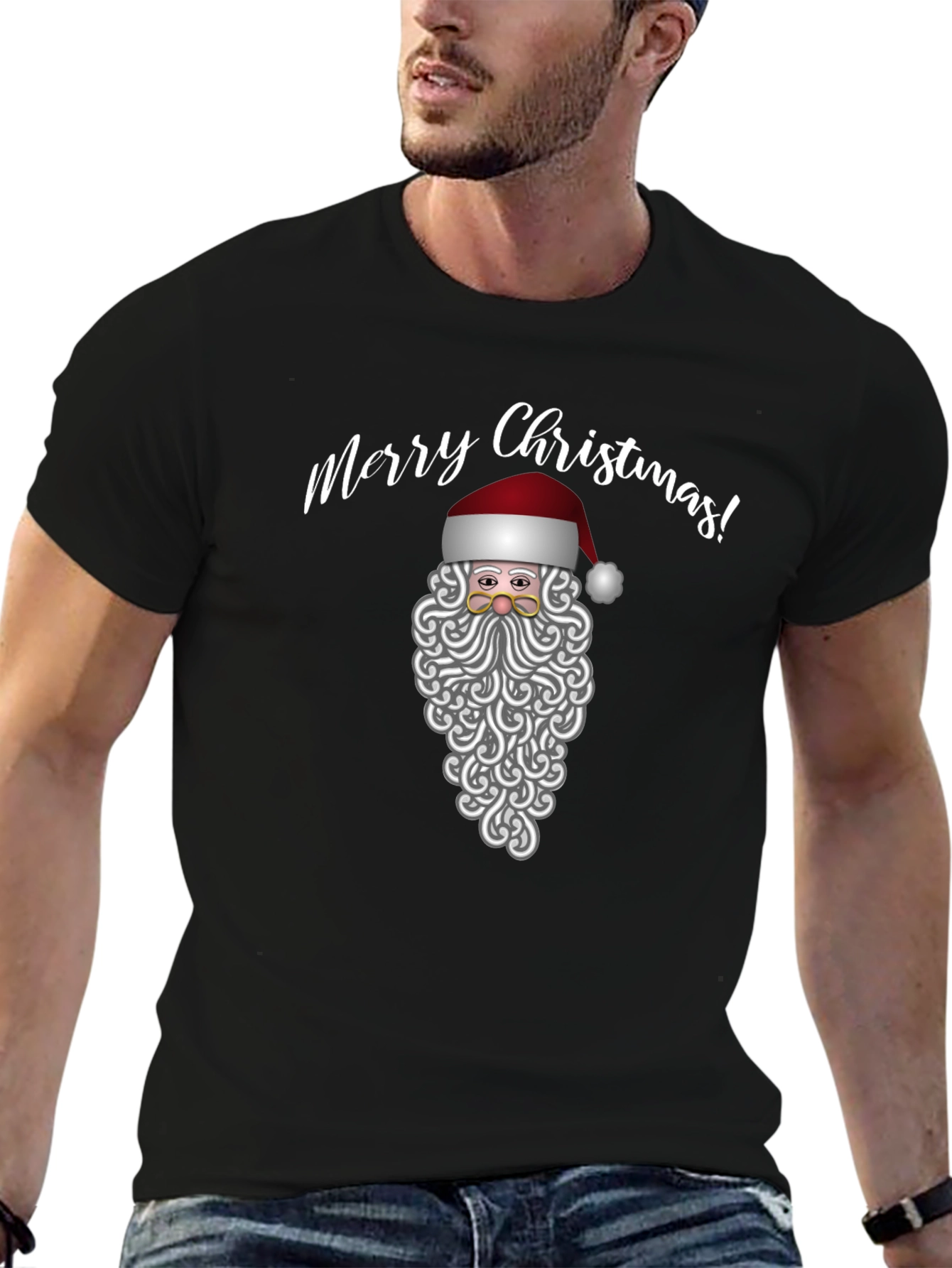 Merry Christmas Santa Graphic Tee - Black Holiday Shirt