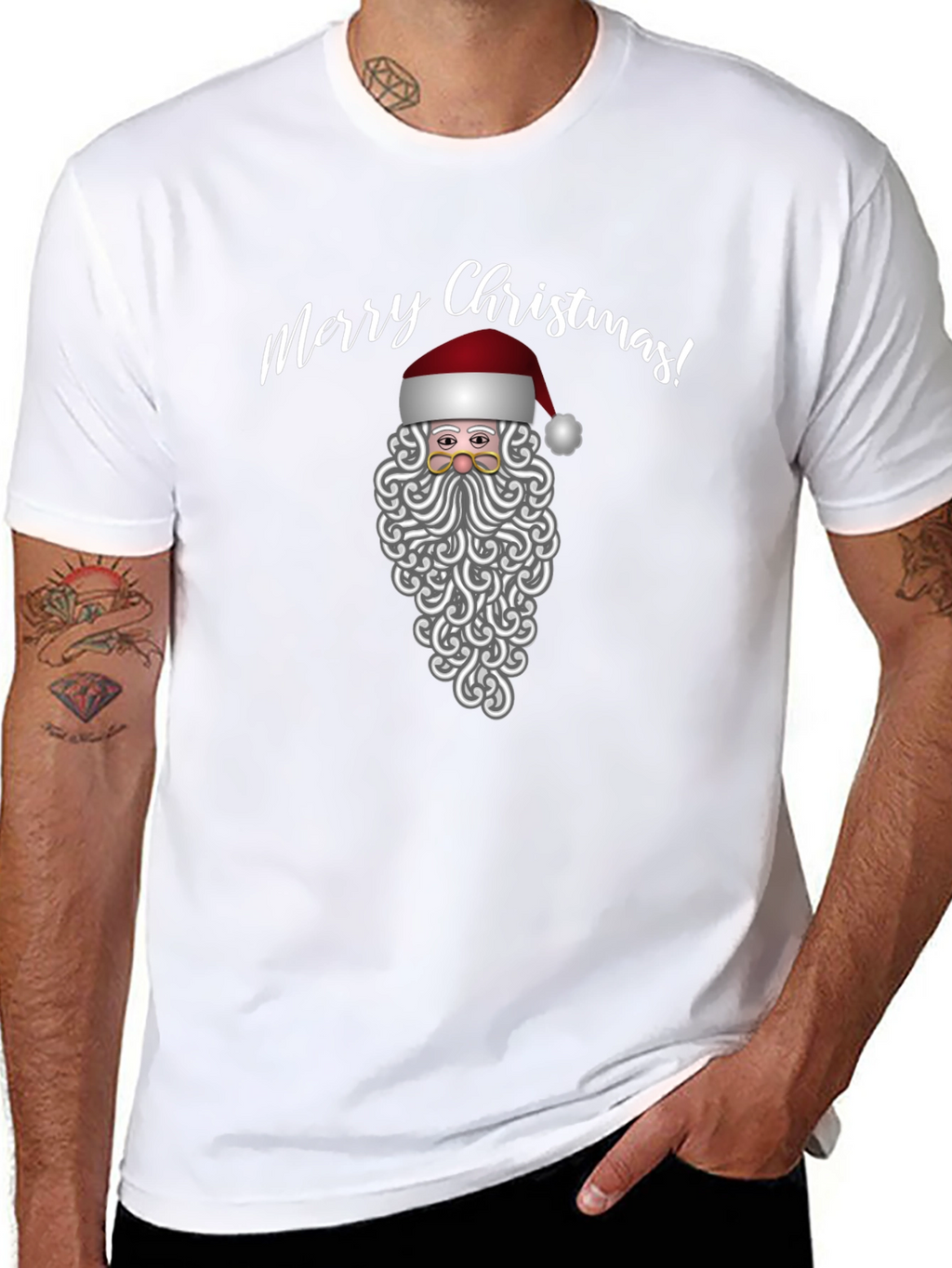 Merry Christmas Santa Graphic Tee - Black Holiday Shirt