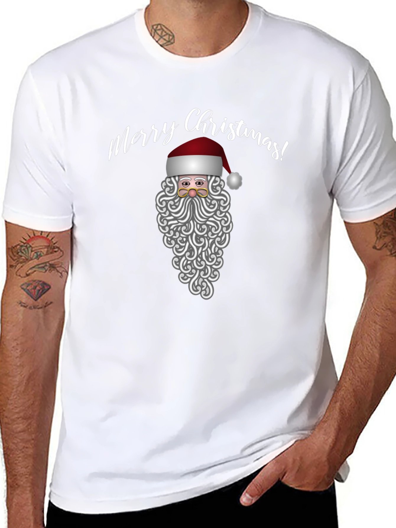 Merry Christmas Santa Graphic Tee - Black Holiday Shirt