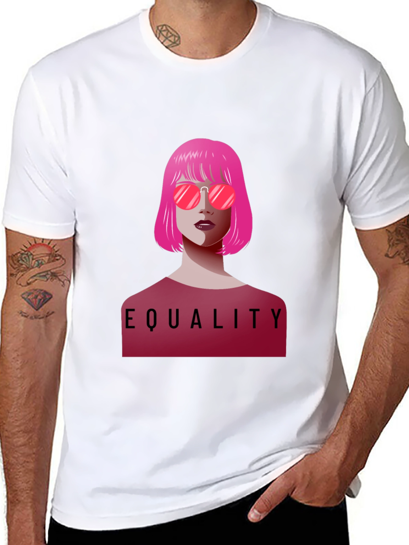 Equality Graphic Tee - Pink Hair & Sunglasses