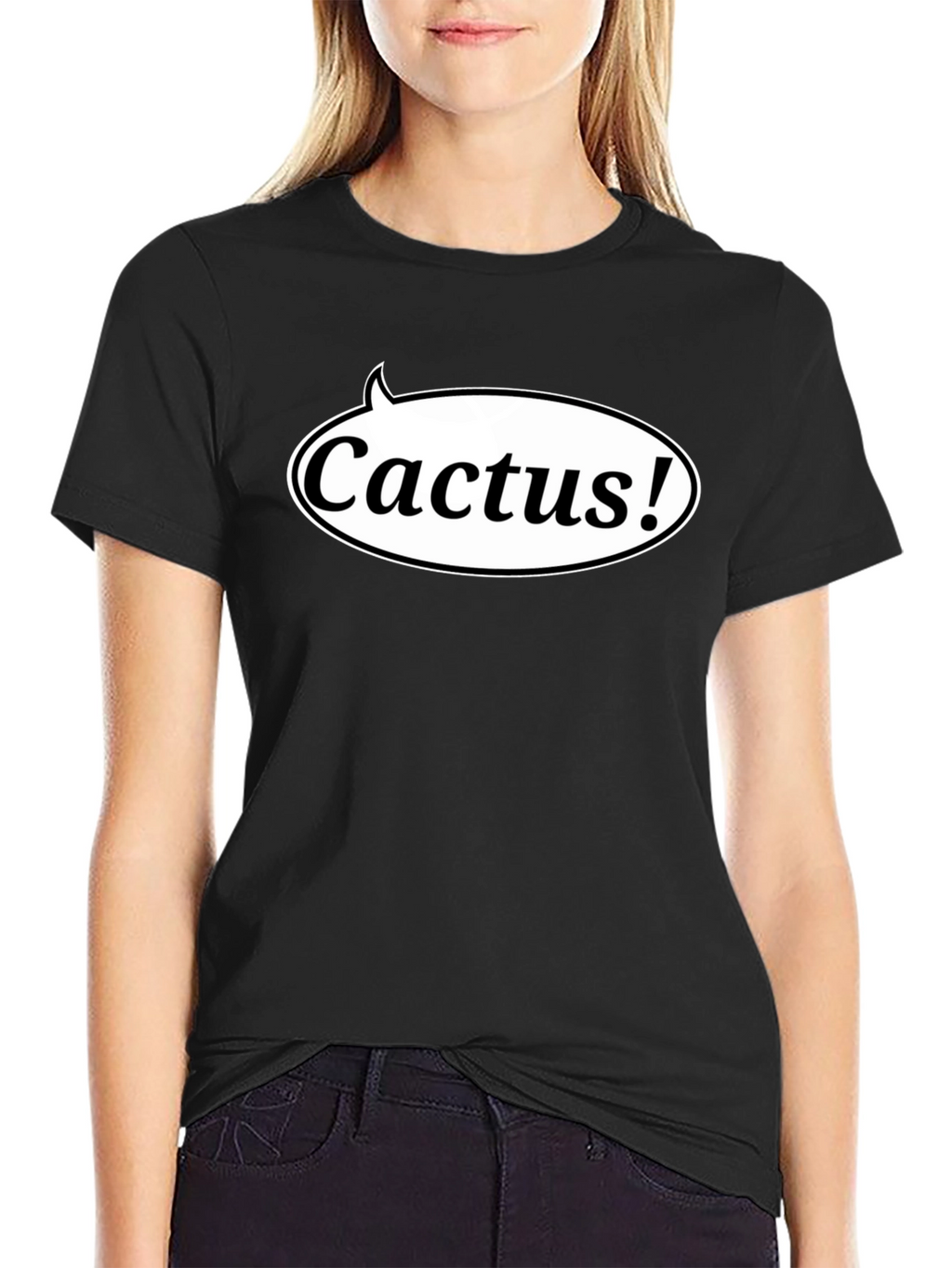 Cactus! Graphic Print Black T-Shirt