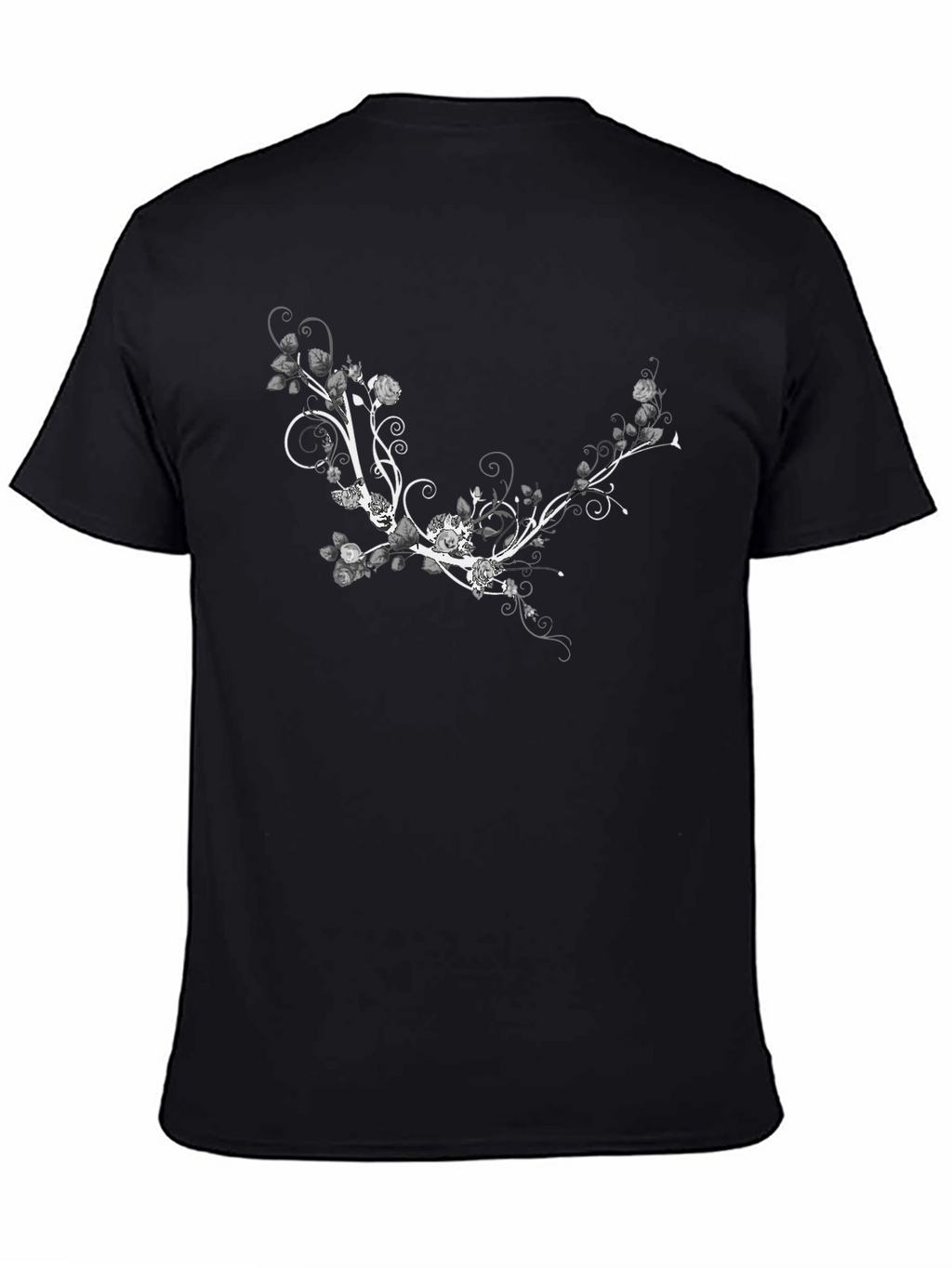 Floral Vine Graphic T-Shirt - Stylish Black Tee
