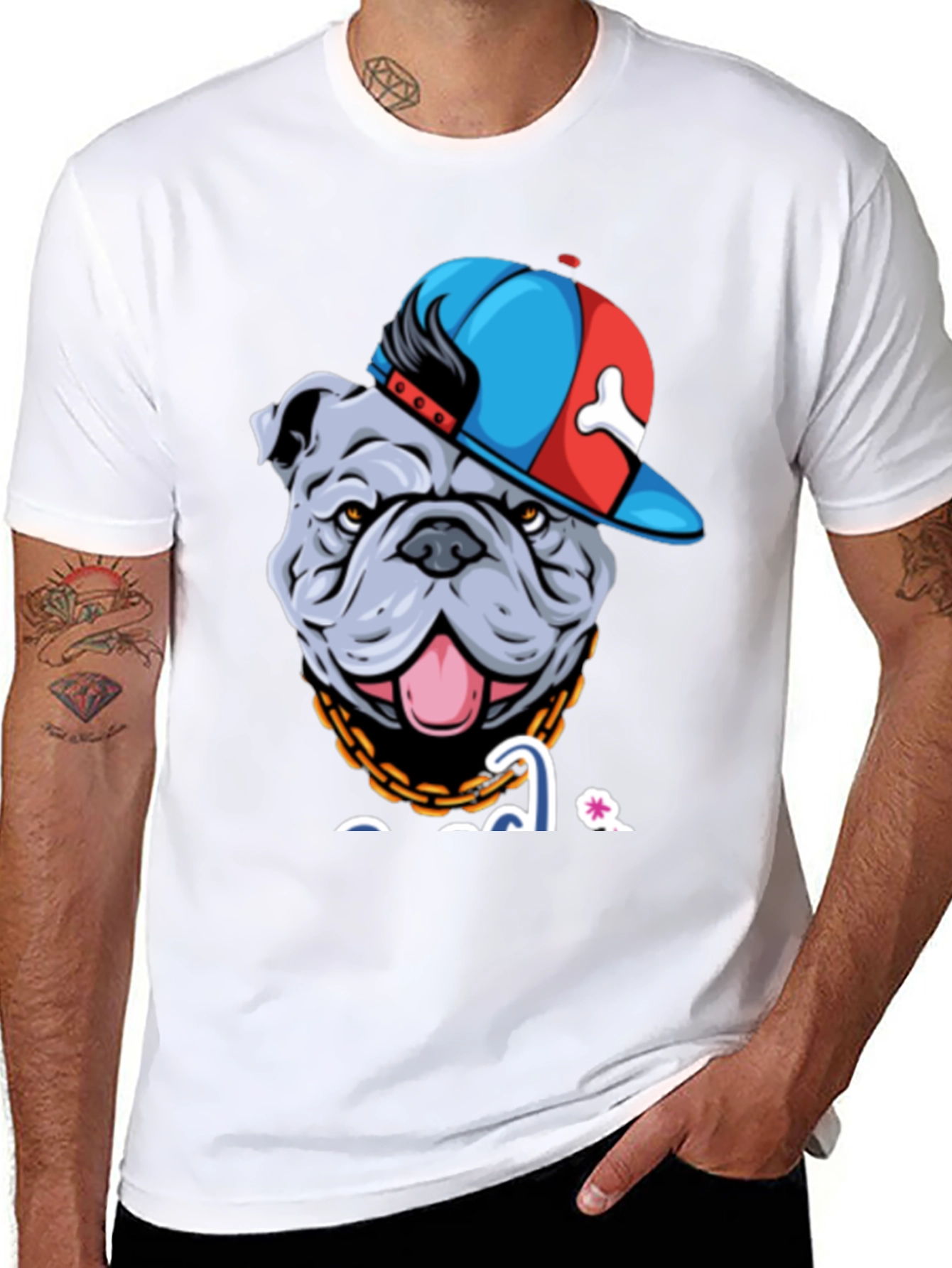 Bulldog in Hat Graphic T-Shirt