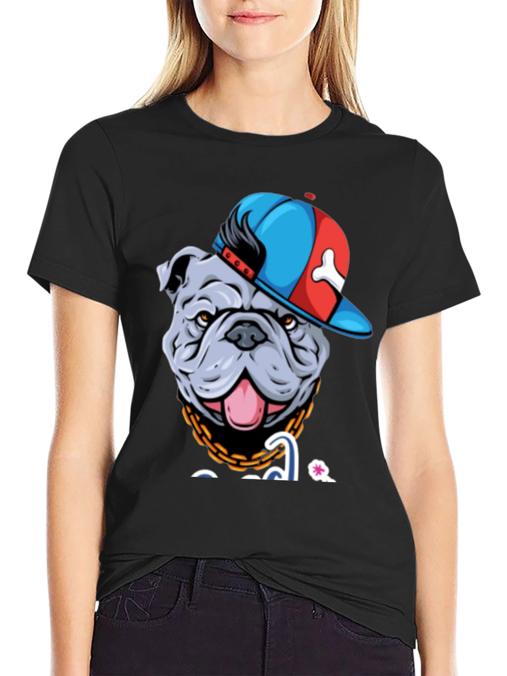Bulldog in Hat Graphic T-Shirt