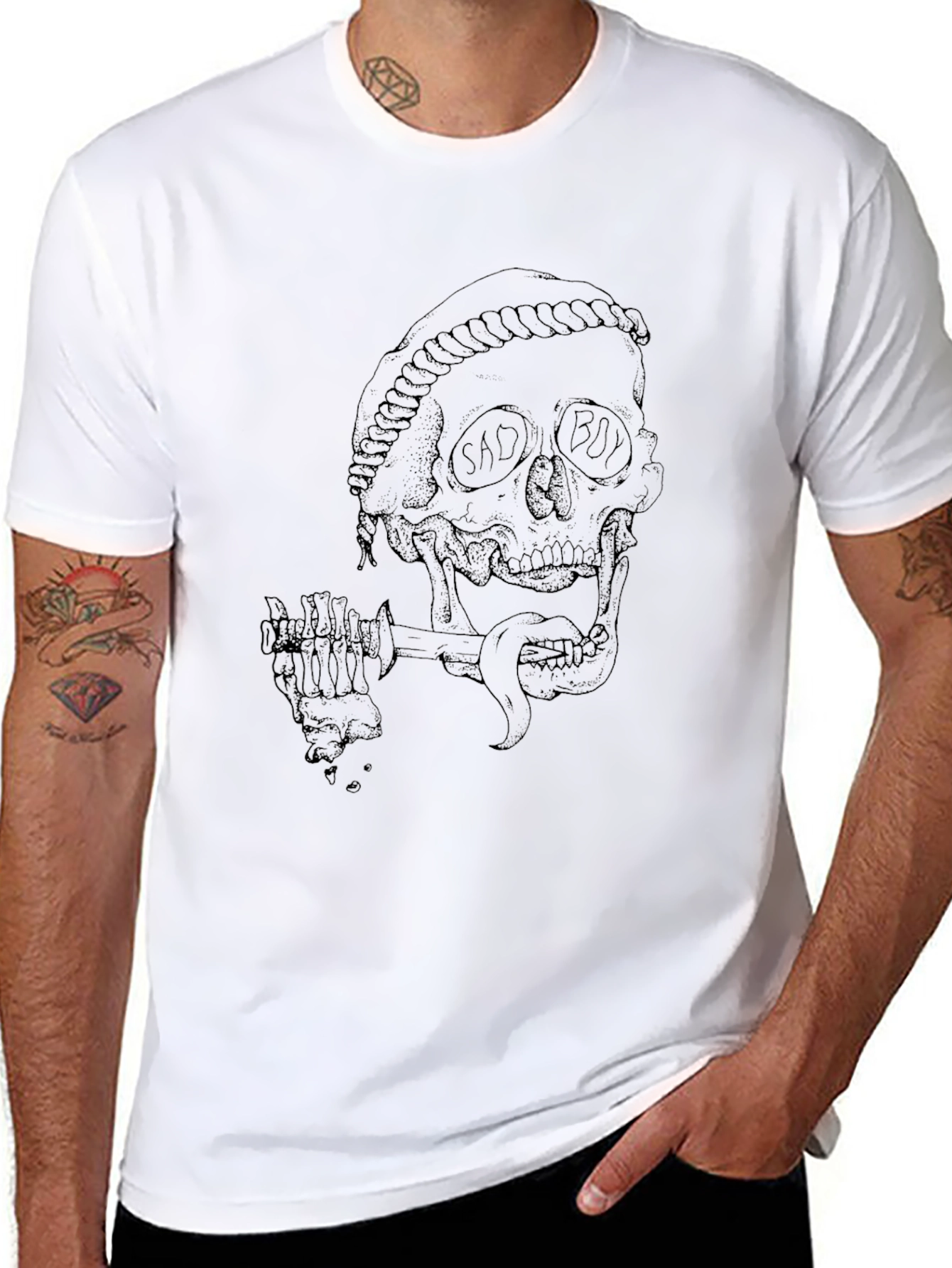 Mens Black Skull Graphic Print T-Shirt