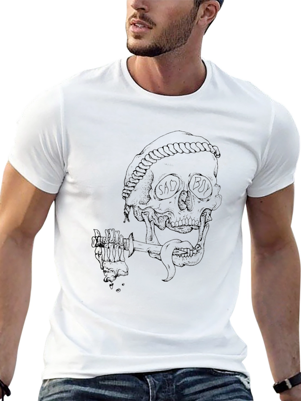 Mens Black Skull Graphic Print T-Shirt